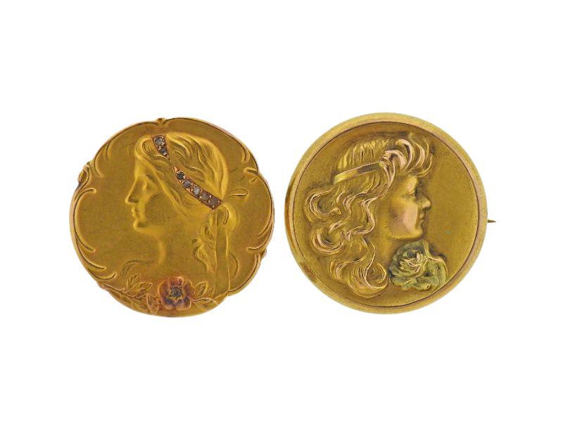 Art Nouveau Antique 14k Gold Diamond Brooch Set (1 of 3)