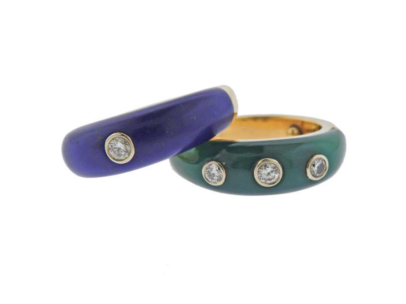 1970s 14k Gold Diamond Chrysoprase Lapis Ring Set (1 of 5)