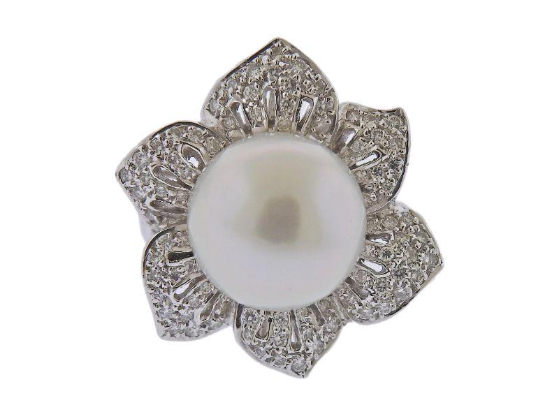 18k Gold Diamond South Sea Pearl Ring (1 of 4)