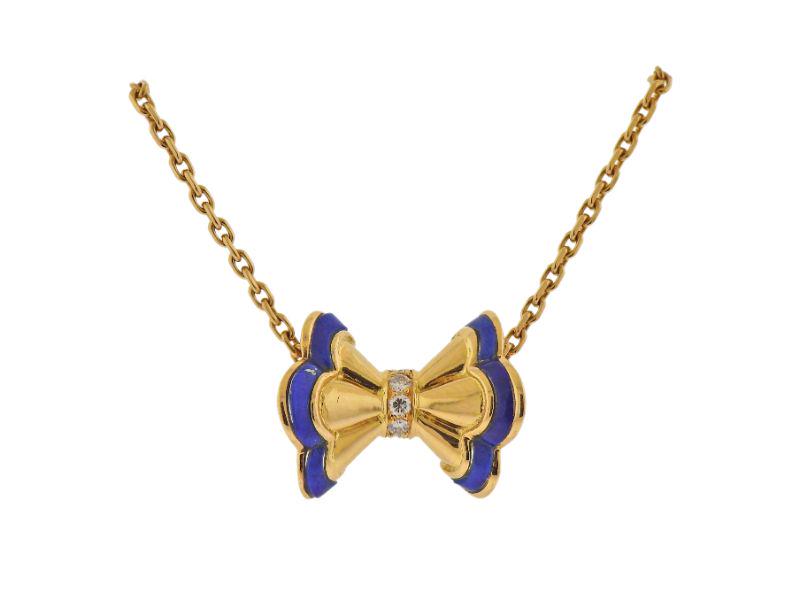Van Cleef & Arpels Diamond Lapis 18k Gold Bow Necklace (1 of 7)