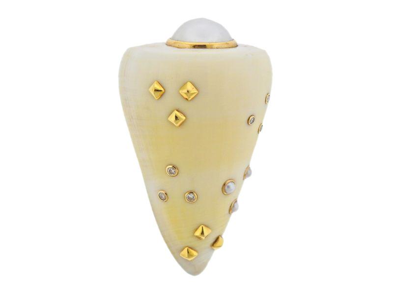 Trianon 14k Gold Diamond Pearl Shell Brooch Pin (1 of 4)