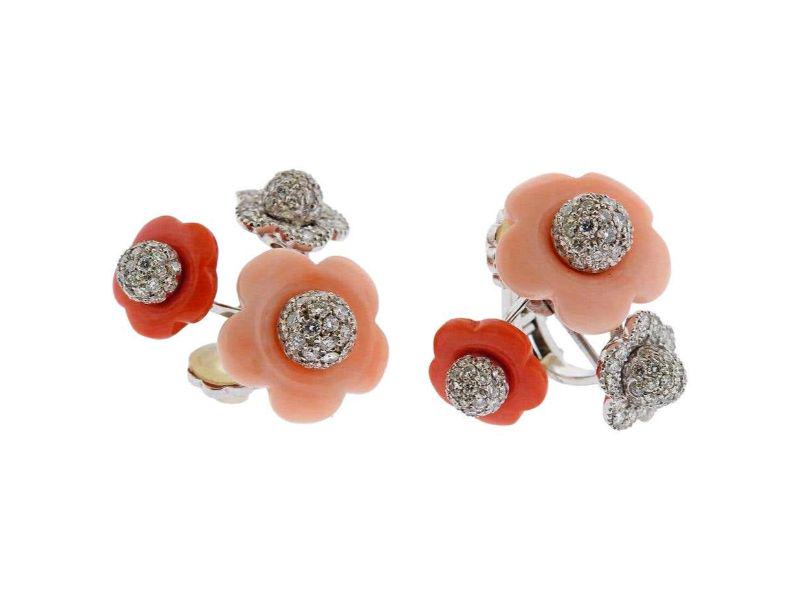 Roberta Porrati Coral Diamond Gold Flower Earrings (1 of 5)