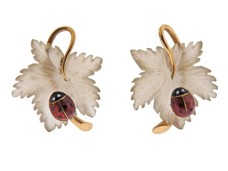 14k Gold Frosted Crystal Ladybug Earrings (1 of 4)