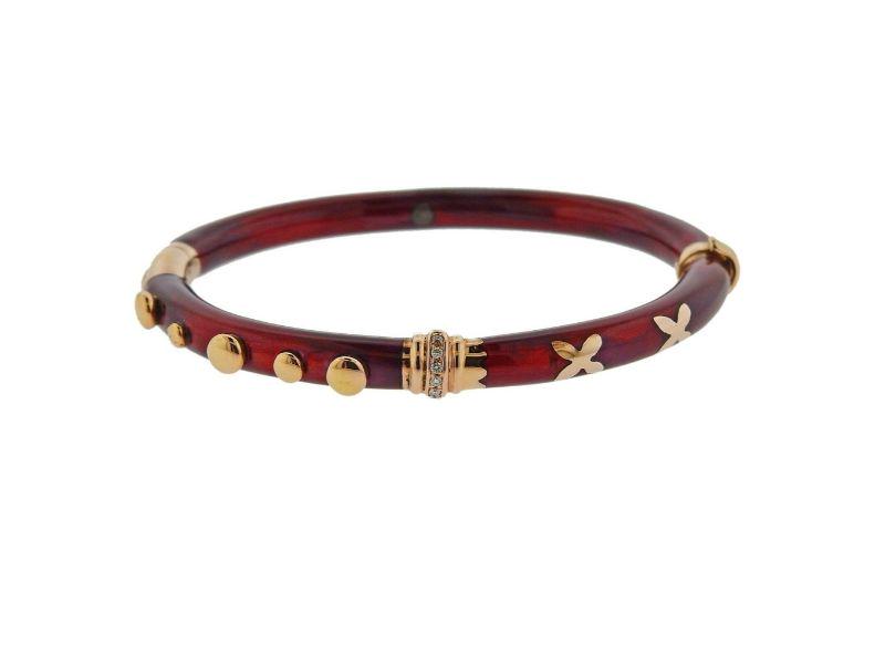 La Nouvelle Bague Gold Red Enamel Diamond Bangle (1 of 5)