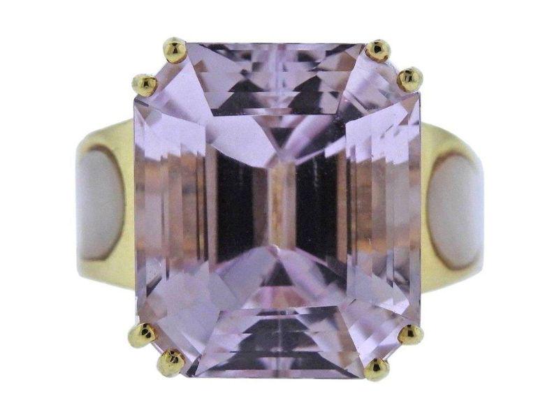 20 Carat Kunzite Diamond Mother of Pearl Gold Ring (1 of 5)