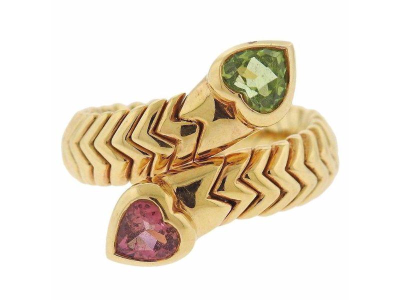 Bulgari Tubogas Tourmaline Peridot Gold Ring (1 of 3)