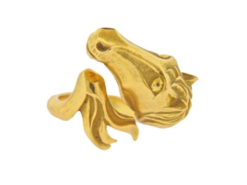 French 18k Gold Horse Head Equestrian Ring (1 of 4)