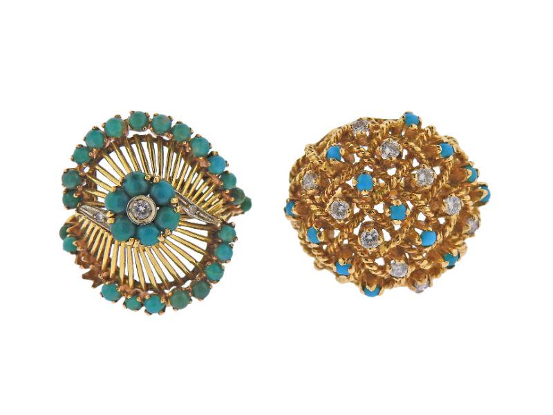 18k Gold Diamond Turquoise Ring 2pc Lot (1 of 3)