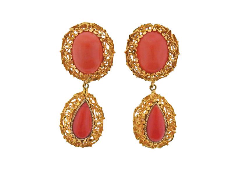 18k Gold Coral Drop Earrings (1 of 5)