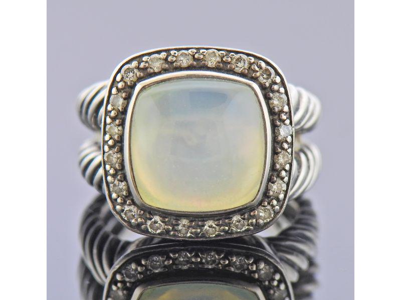 David Yurman Split Shank Diamond Moonstone Silver Ring (1 of 4)