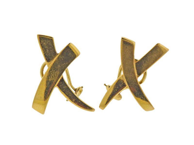 Tiffany & Co 18k Gold Paloma Picasso X Earrings: 18k Yellow gold earrings designed by Paloma Picasso for Tiffany & Co. Measurements - 30mm at longest point x 18mm at widest point. Weight - 10 grams. Marked - Tiffany & Co, Paloma Picasso, 750