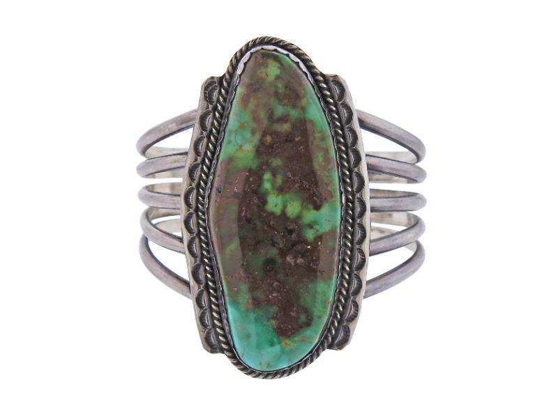 Native American Sterling Turquoise Cuff Bracelet (1 of 4)