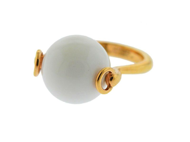 Hermes White Onyx Ball Gold Ring (1 of 5)