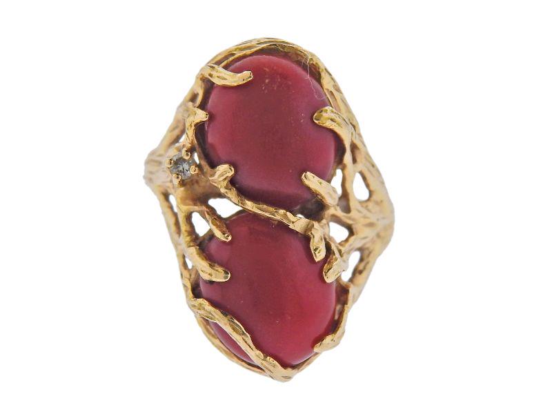 1970's 14k Gold Coral Diamond Ring (1 of 4)