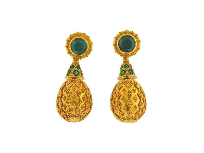 22k Gold Green Stone Drop Earrings (1 of 3)