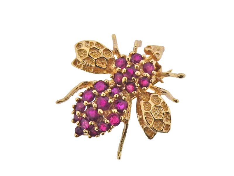 14k Gold Ruby Bee Insect Brooch Pin (1 of 3)