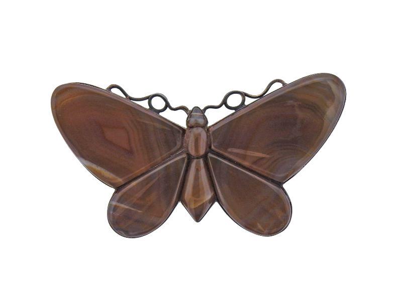 Scottish Antique Silver Agate Butterfly Brooch Pin (1 of 3)