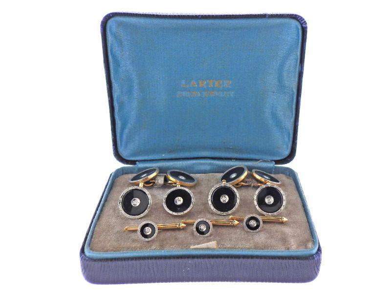 Larter & Son Art Deco 14k Gold Onyx Diamond Cufflinks (1 of 3)