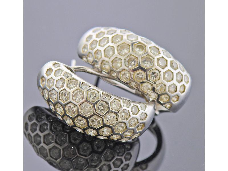 14k Gold Diamond Honeycomb Half Hoop Earrings (1 of 4)