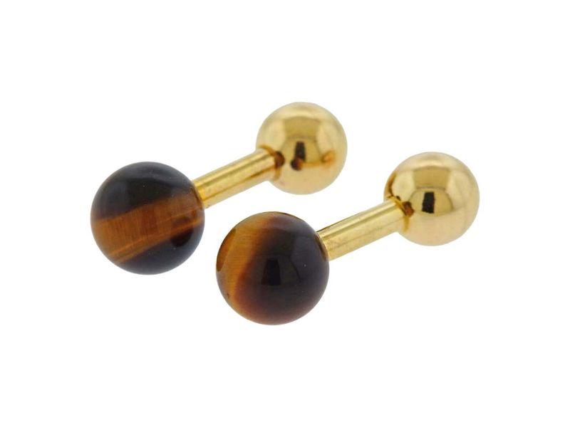 Tiffany & Co Tiger's Eye Gold Dumbbell Cufflinks (1 of 4)