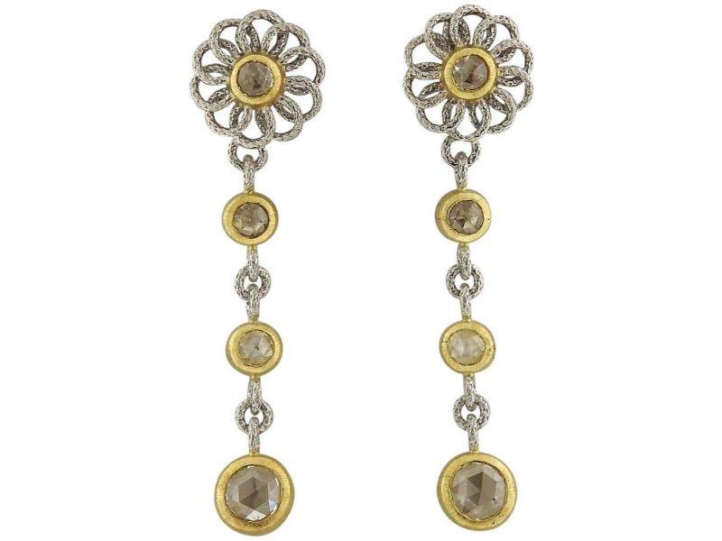 Buccellati Diamond Gold Flower Drop Earrings (1 of 4)