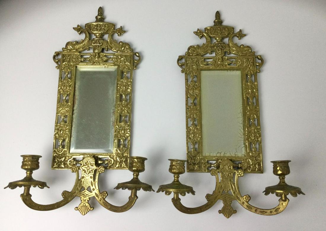 Pair Mirror & Brass Sconces (1 of 7)