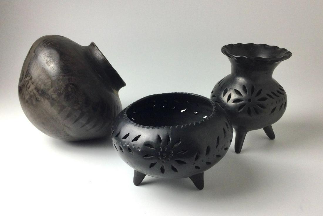 Lot 3 pc. Black Clay Pottery Signed (1 of 8)