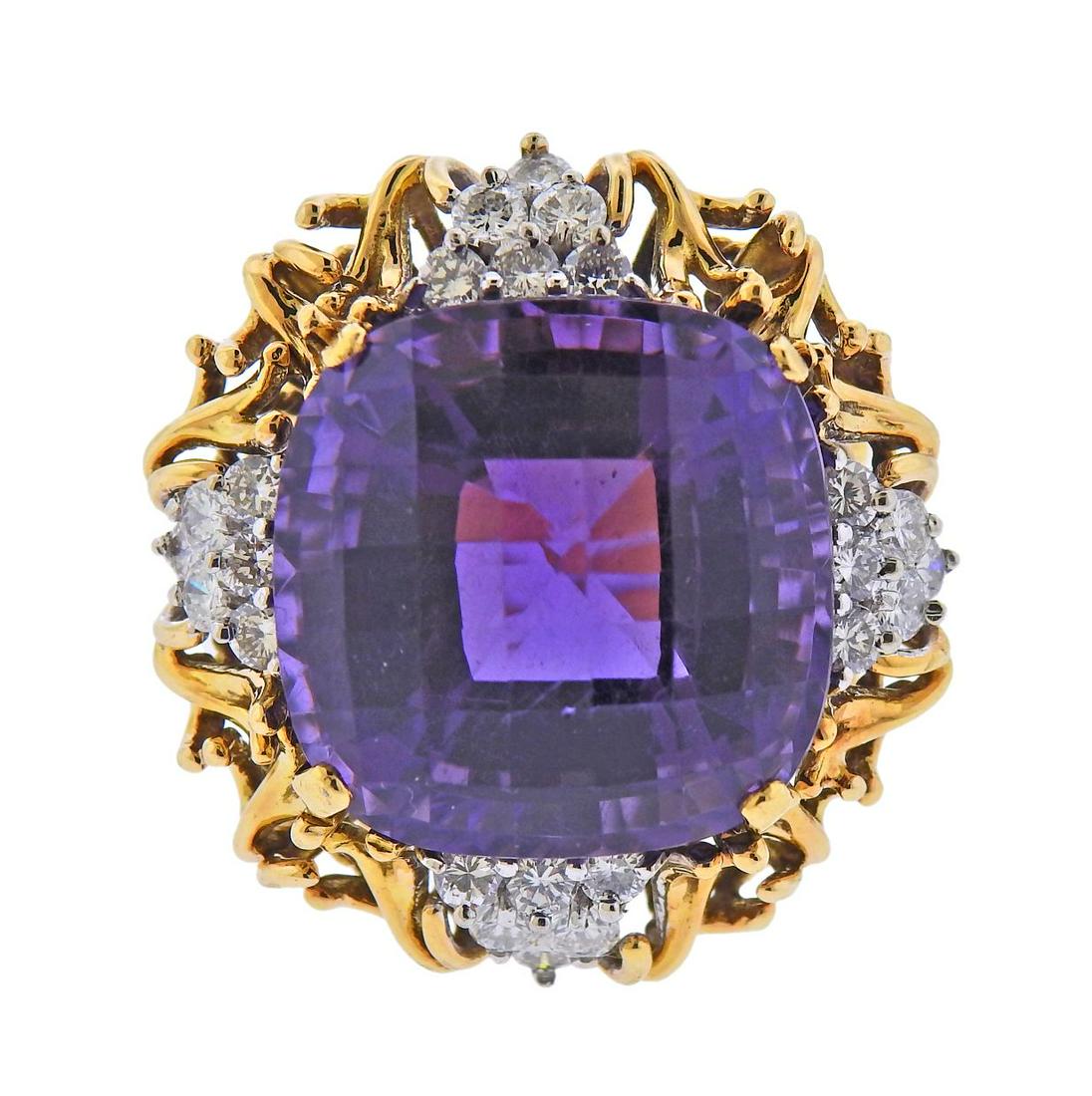 18k Gold Amethyst Diamond Cocktail Ring (1 of 4)