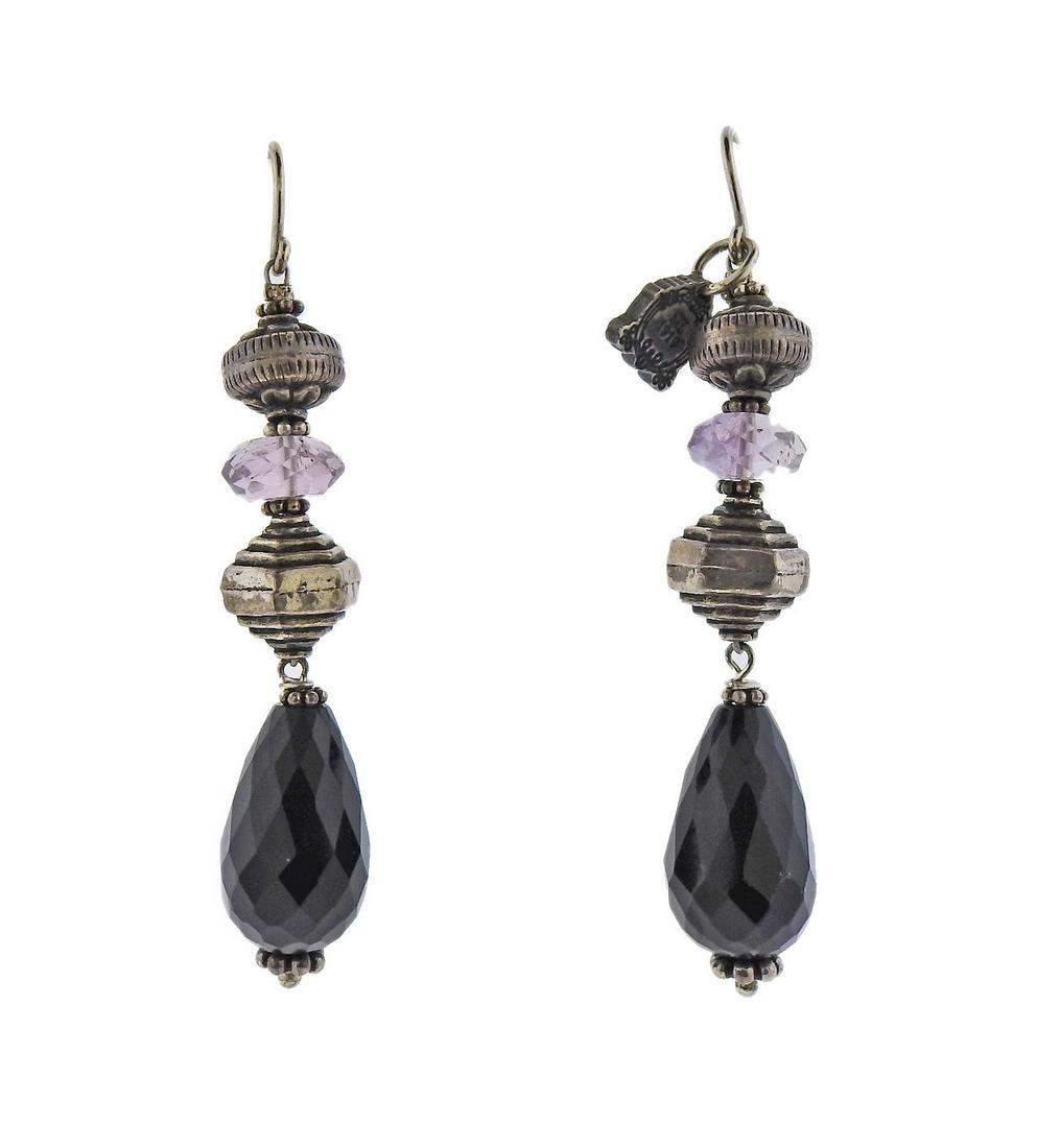 Buccellati Silver Onyx Amethyst Drop Earrings (1 of 4)