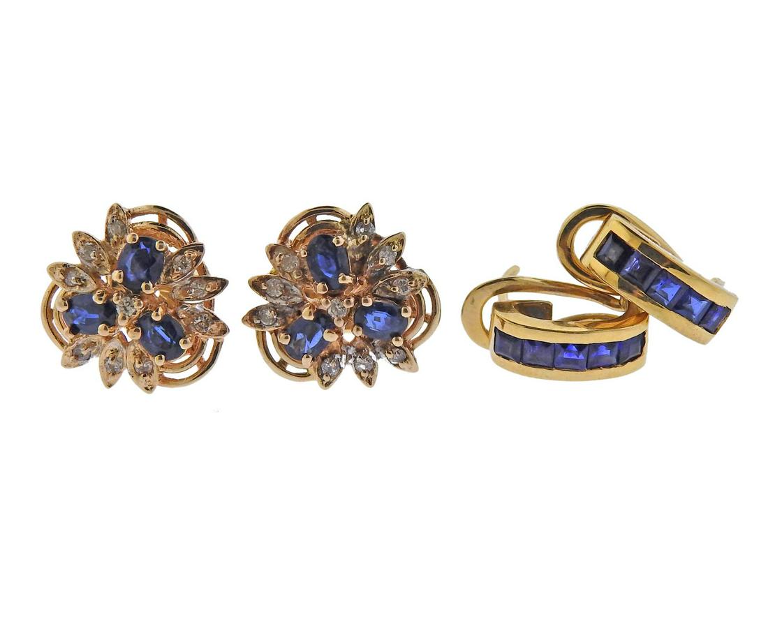 14k 18k Gold Diamond Sapphire Earrings Lot of 2pc (1 of 5)