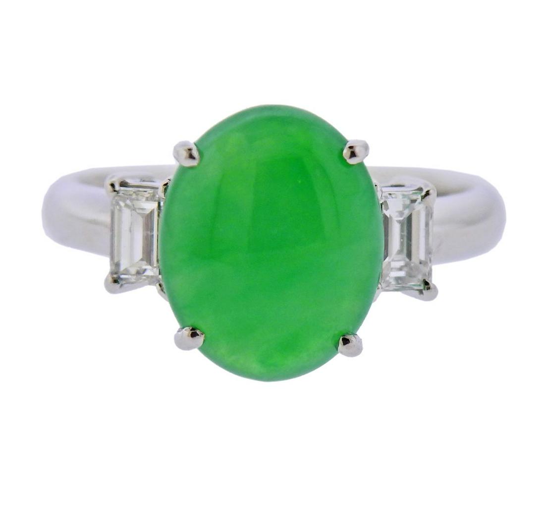 Platinum 4.20 Carat Natural Jadeite Jade Diamond Ring (1 of 5)