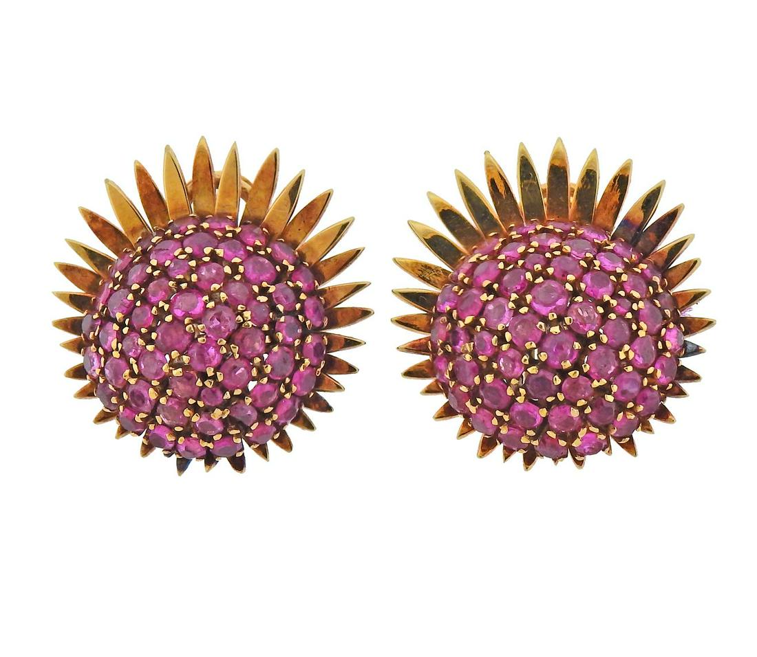18k Gold Ruby Flower Earrings (1 of 5)