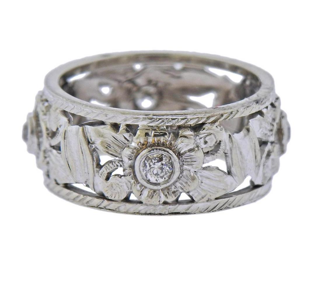 Mid Century 14k Gold Diamond Floral Band Ring (1 of 3)