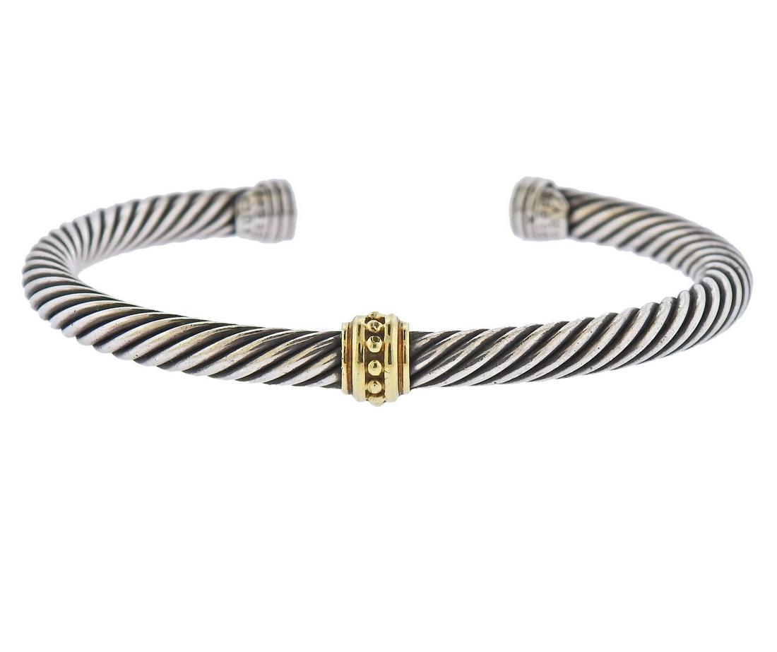 David Yurman Sterling Silver 14k Gold Cable Cuff (1 of 4)