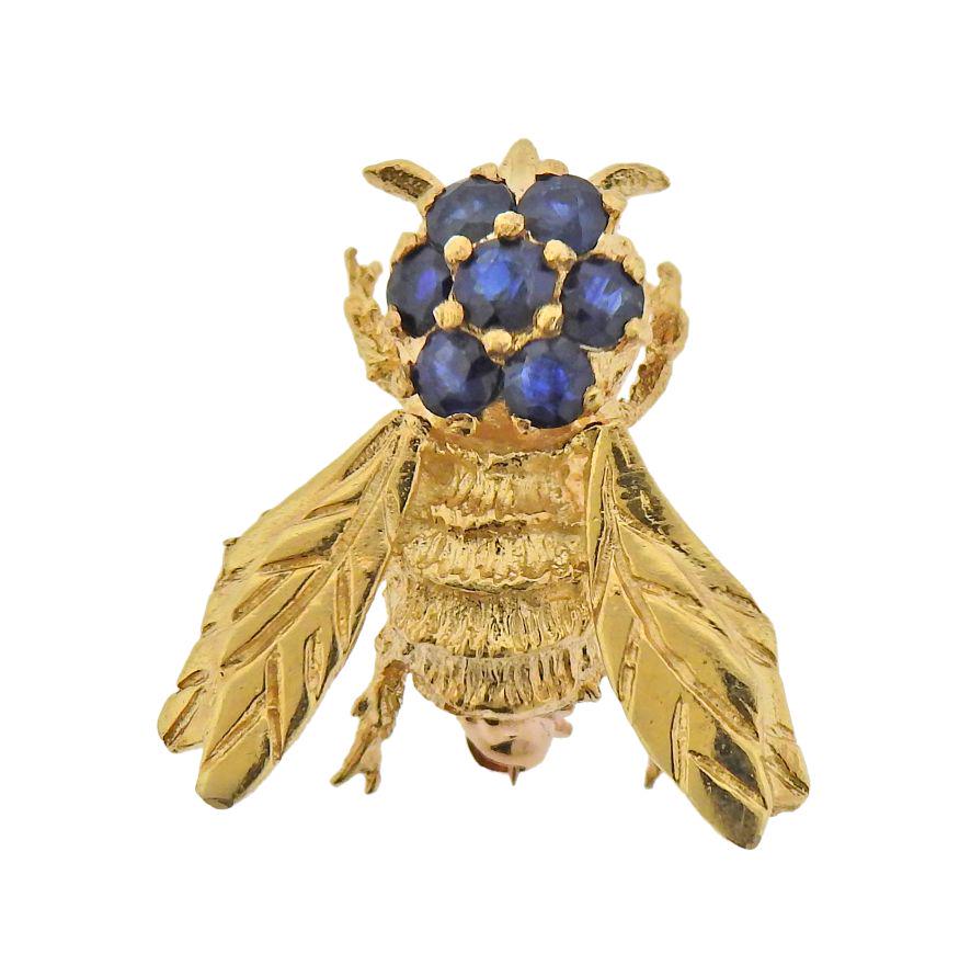 14k Gold Sapphire Bee Insect Brooch Pin (1 of 3)