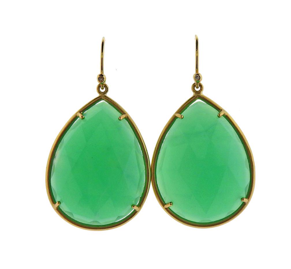 18k Gold Chrysoprase Diamond Teardrop Earrings (1 of 5)