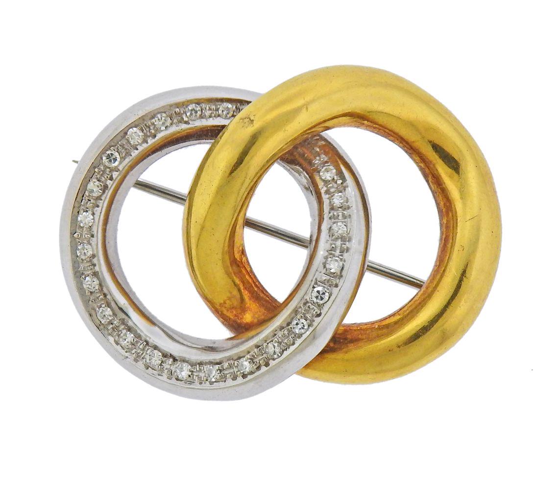 18k Gold Diamond Interlocked Circle Brooch Pin (1 of 3)