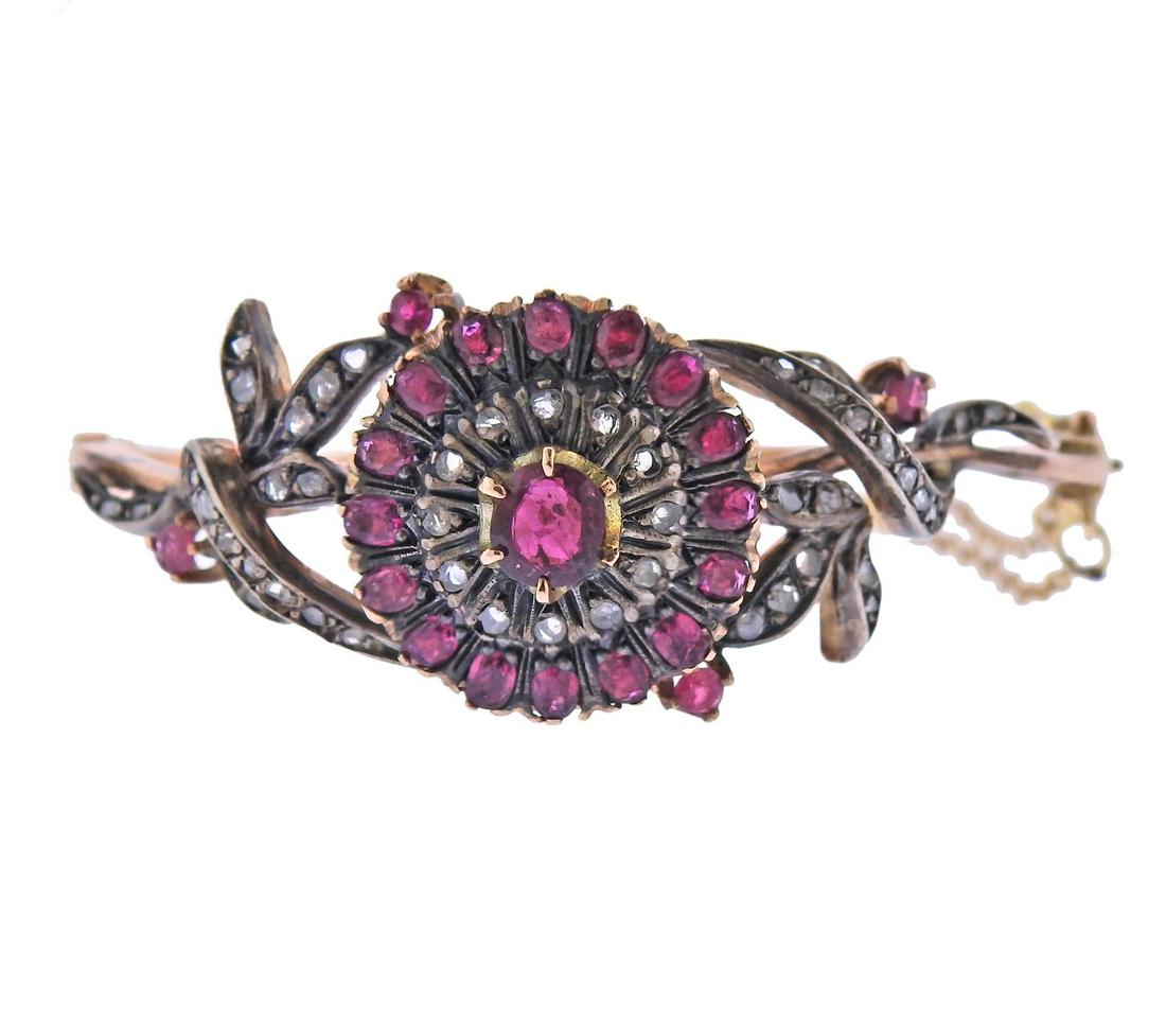 Antique Gold Ruby Diamond Silver Bracelet (1 of 4)