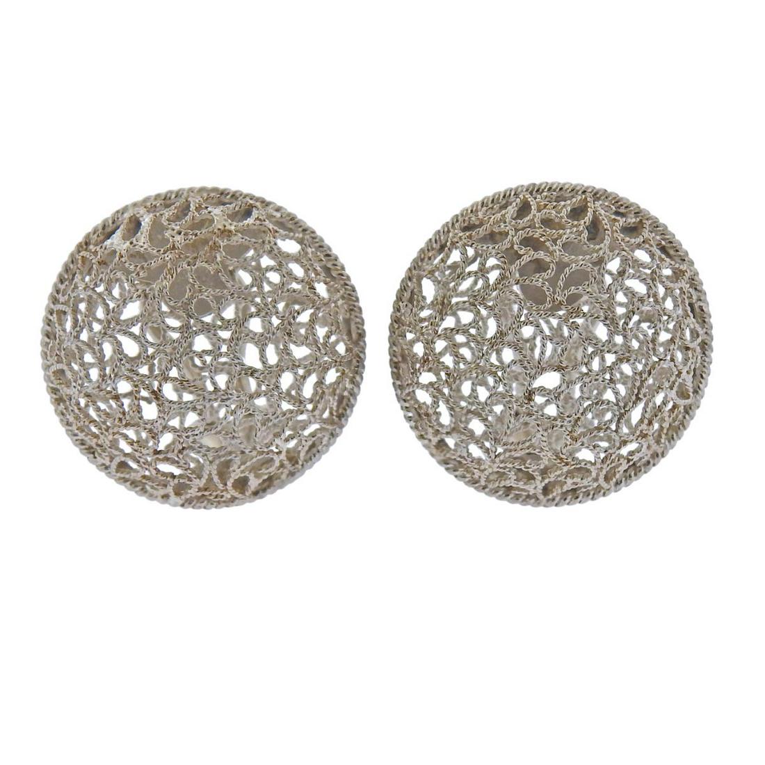 Buccellati Filidoro Sterling Silver Openwork Earrings: Pair of sterling silver Filidoro earrings by Buccellati. Earrings are 22mm in diameter. Marked: Buccellati, 925, Italian mark. Weight - 8.2 grams. Retail $1060.