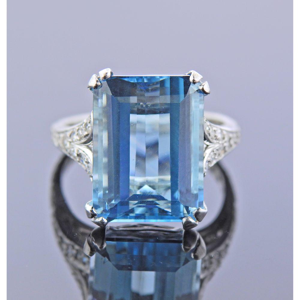 Platinum Aquamarine Diamond Ring (1 of 5)