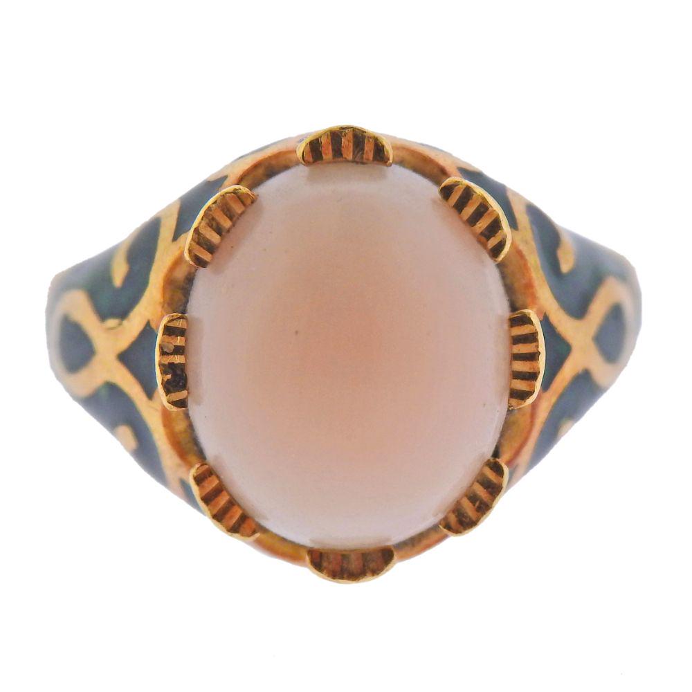 18k Gold Coral Green Enamel Ring (1 of 3)