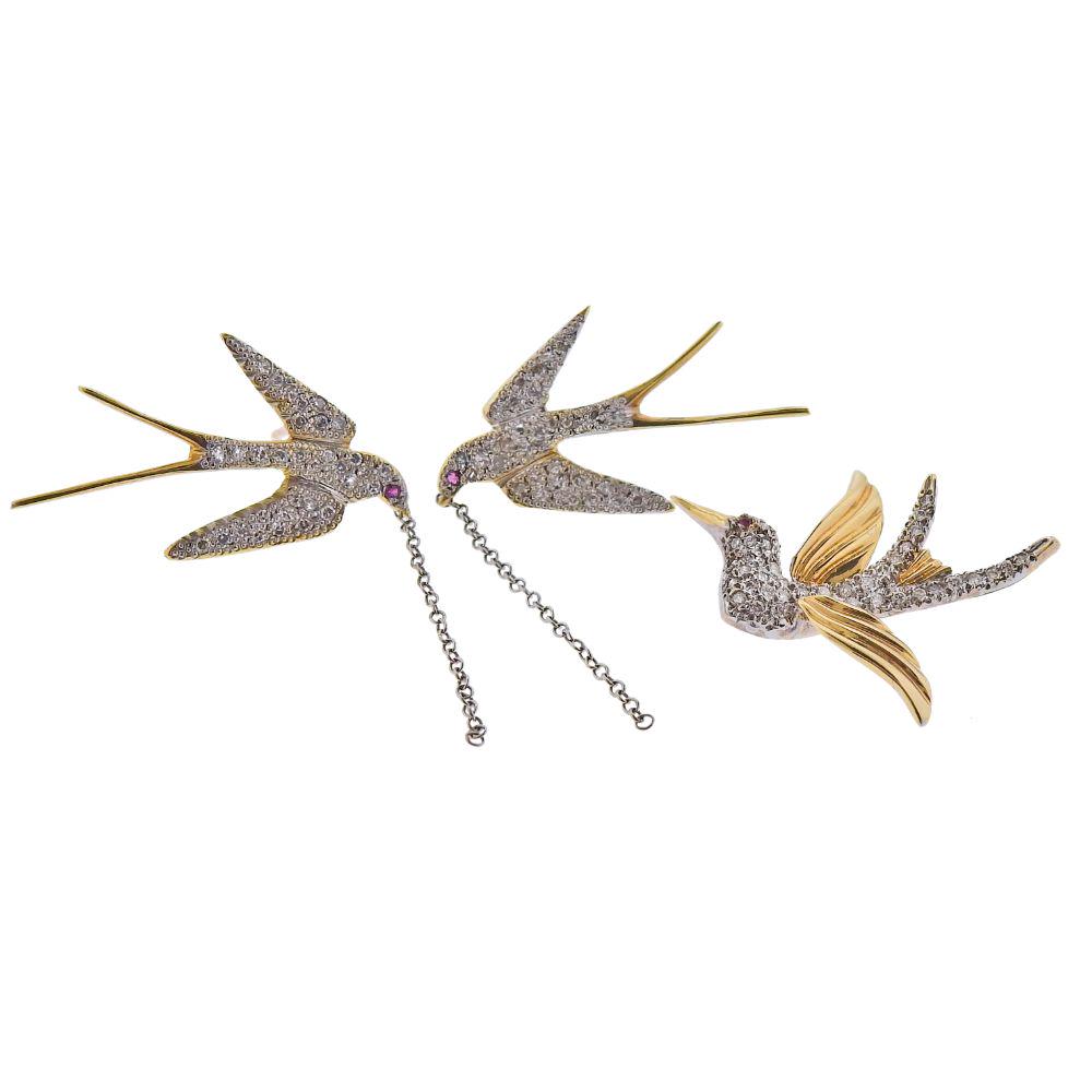 18k Gold Diamond Ruby Swallow Bird Earrings Pendant Set (1 of 5)