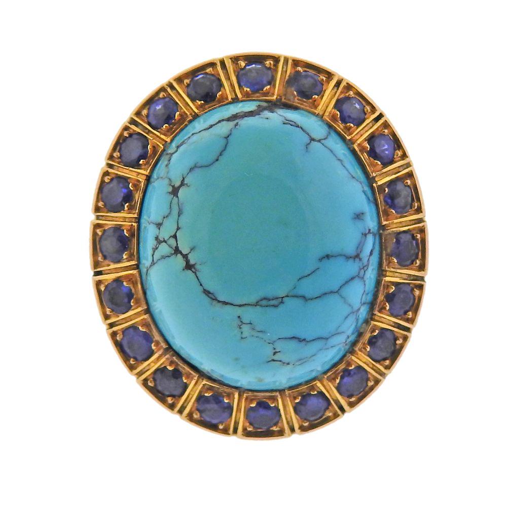 Continental 18k Gold Turquoise Sapphire RIng (1 of 4)
