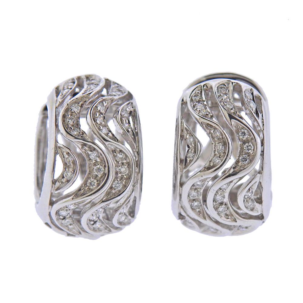 Chimento 18k Gold Diamond Hoop Earrings: Pair of Chimento 18k white gold earrings, with approx. 0.76ctw in diamonds. Earrings are 23mm in diameter x 12mm wide. Marked: Chimento, 750, Italian mark. Weight - 17 grams.