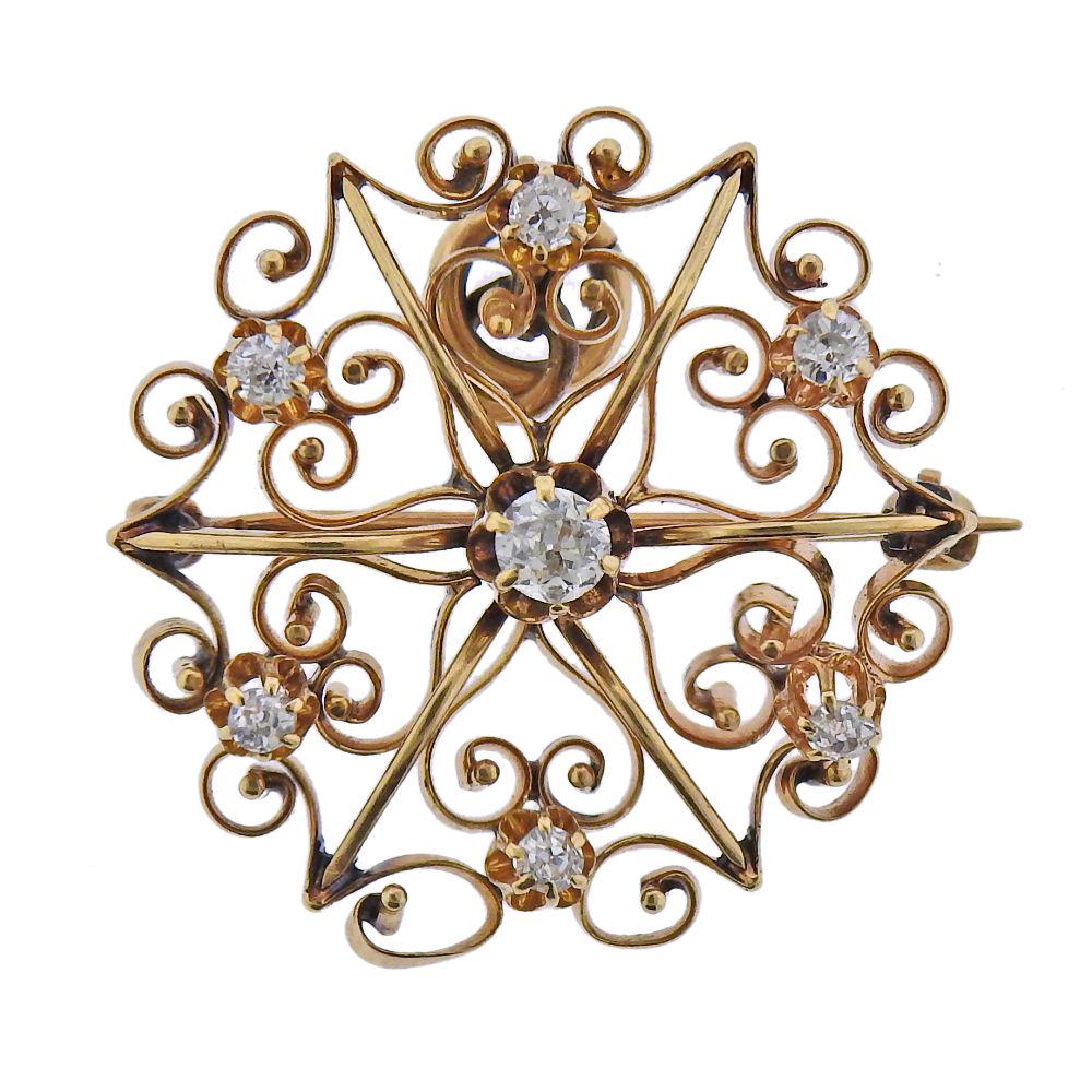 Antique 14k Gold Diamond Pendant Brooch (1 of 3)