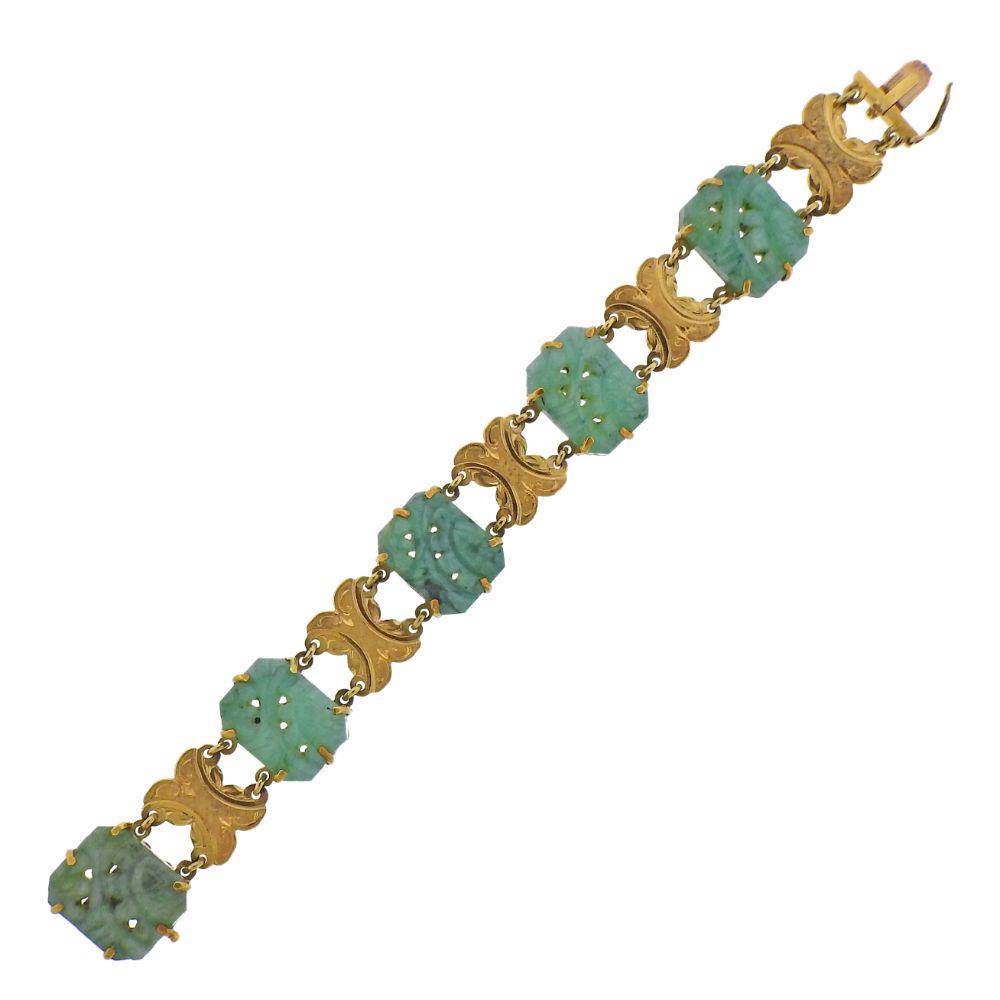 18k Gold Carved Jade Bracelet (1 of 5)