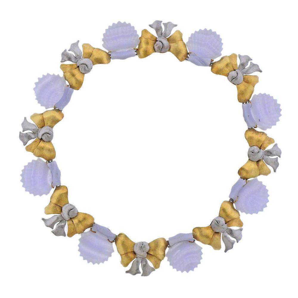 Buccellati Carved Chalcedony Shell Gold Bow Necklace (1 of 5)