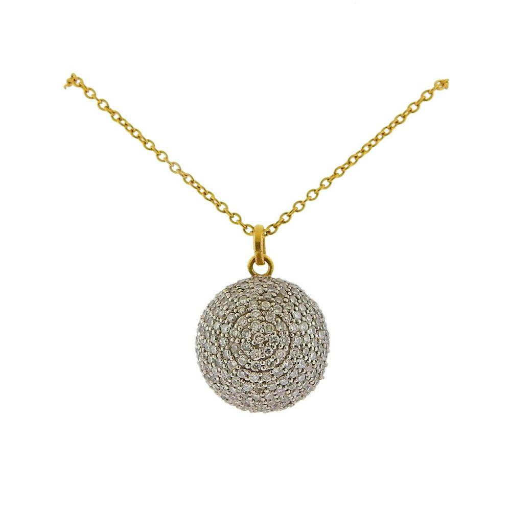 Gurhan Juju Gold Diamond Pendant Necklace: Brand new 18k and 22k gold pendant necklace by Gurhan, featuring circle pendant set with approx. 0.63ctw in GH/VS diamonds. retail $5680. Necklace is 16-18" long, pendant is 15mm in diameter. Weight -