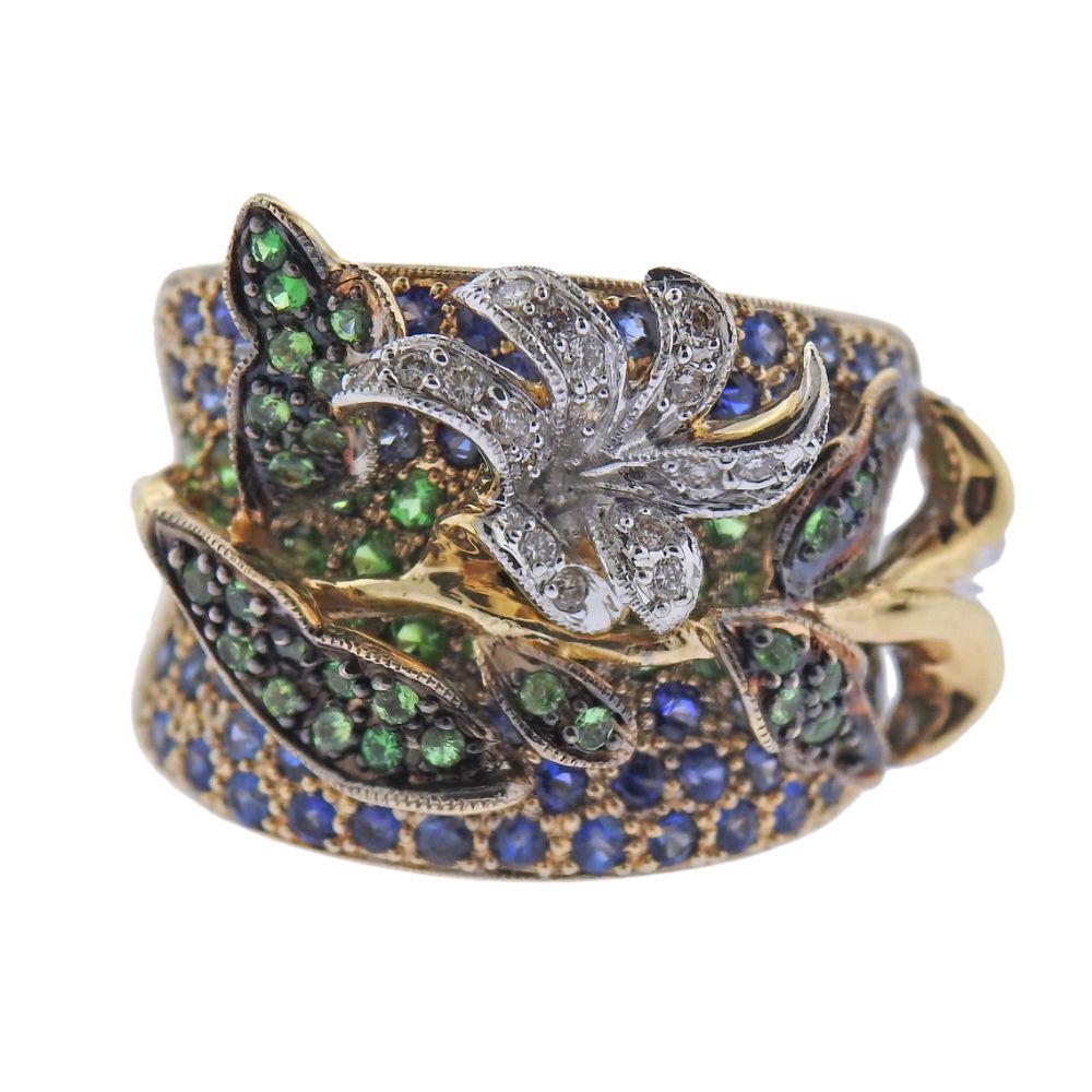 18k Gold Tsavorite Diamond Sapphire Ring (1 of 4)