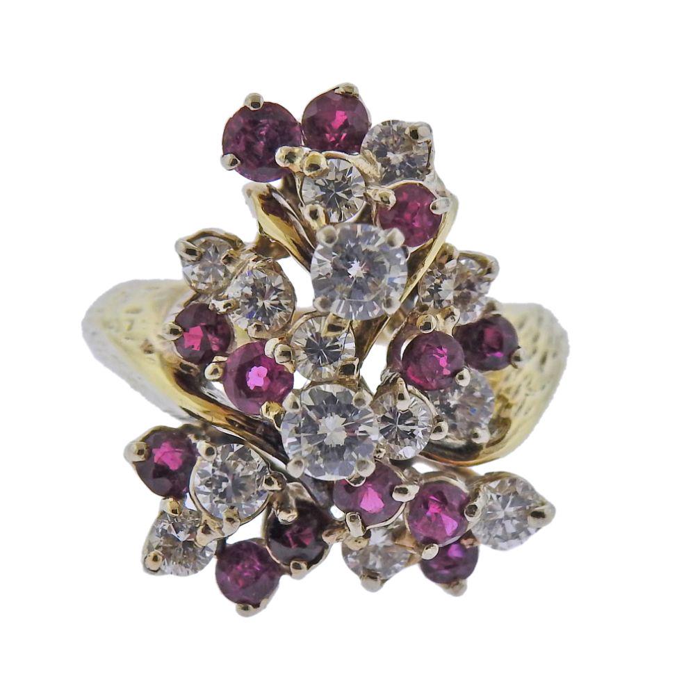 18k Gold Diamond Ruby Cluster RIng (1 of 4)